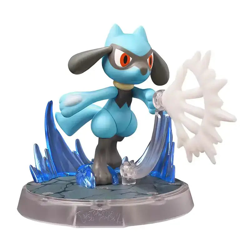 blokees pokemon riolu on display stand with energy effect