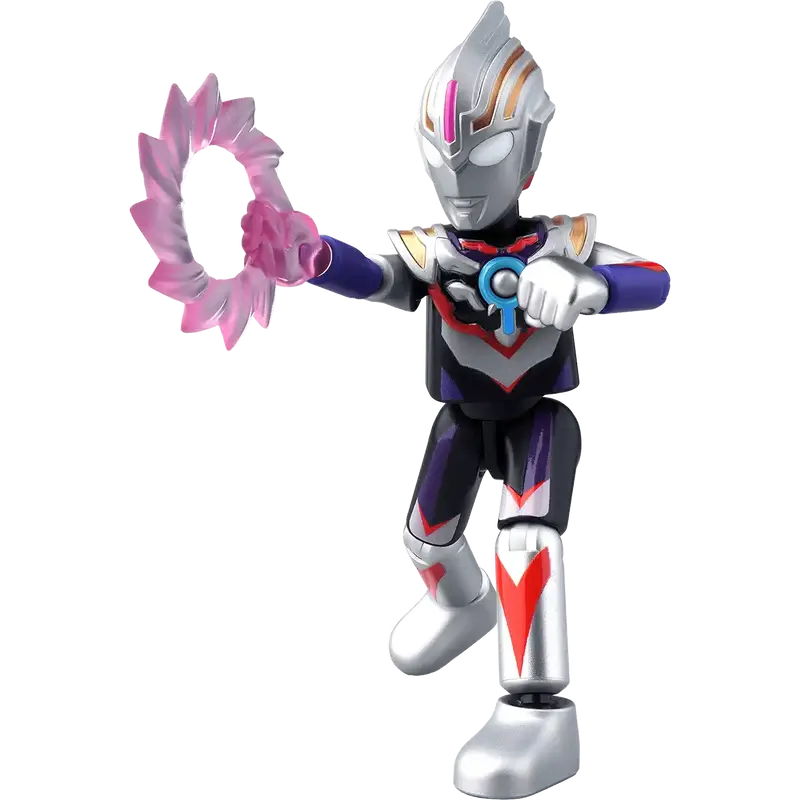 Ultraman Orb Spacium Zeperion toy figure of a superhero character holding a pink circular crystal