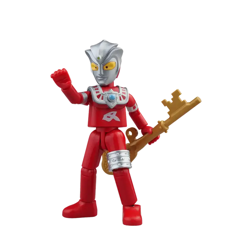 Astra red superhero action figure with a key