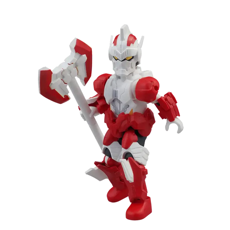 Jean-Bot Red and white sentient machine action figure with a weapon