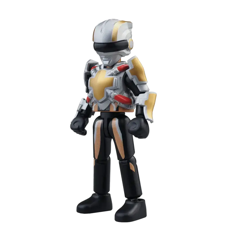 Tector Gear Black toy robot figure black and bronze with silver armor that has gold accents