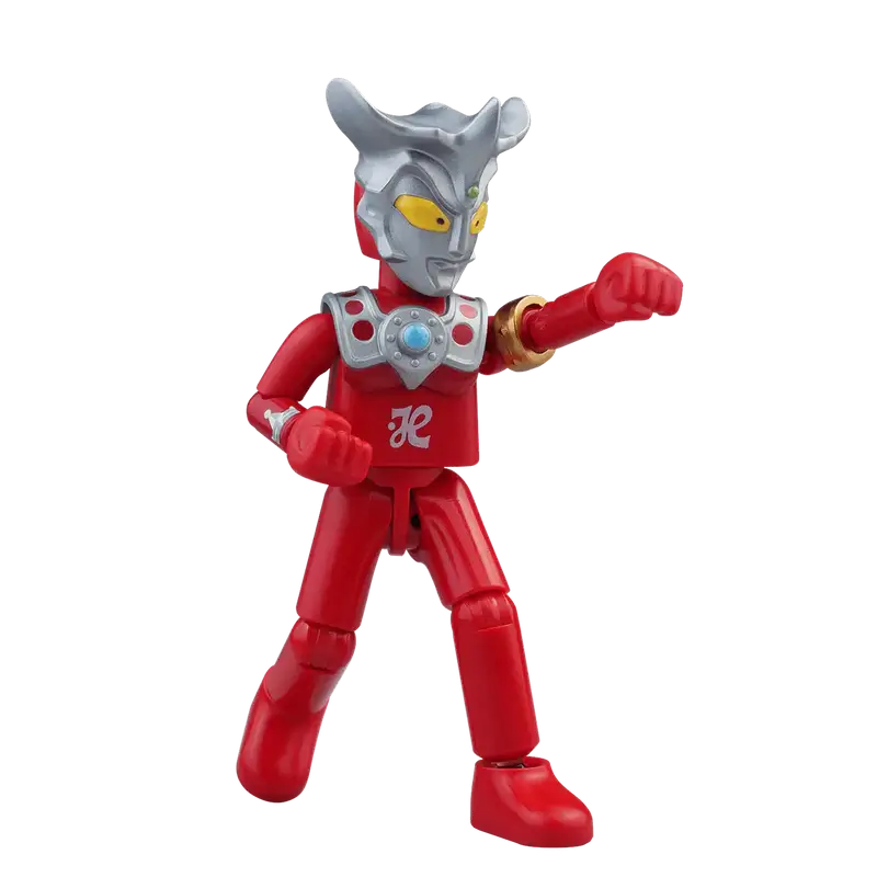Ultraman Leo toy red superhero figurine with a silver helmet and yellow eyes