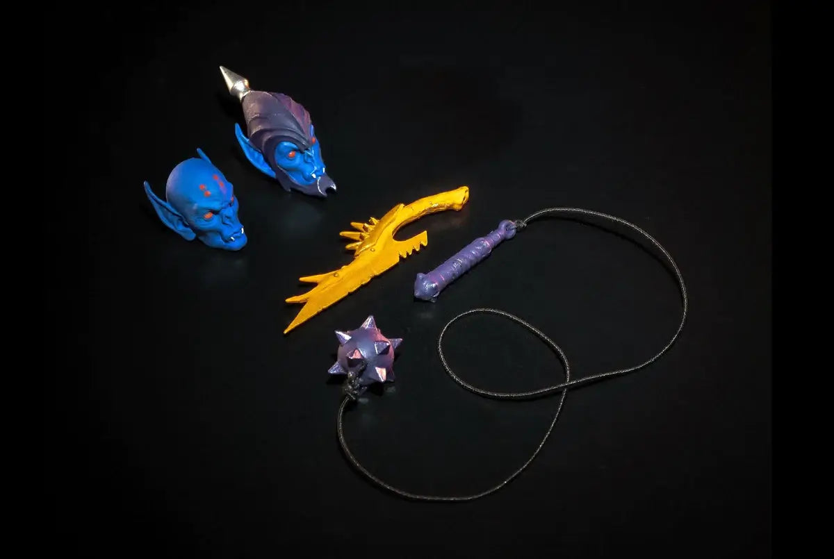 four horsemen studios mythic legions all stars 5 okeaetos accessories with 2 head sculpts, dagger and whip