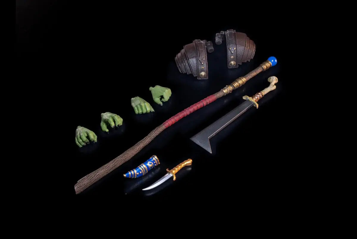 four horsemen studios mythic legions all stars 5 swigg action figure accessories 2 paifs of extra hands, Pair of shoulder pauldrons, staff, sword, dagger and sheath