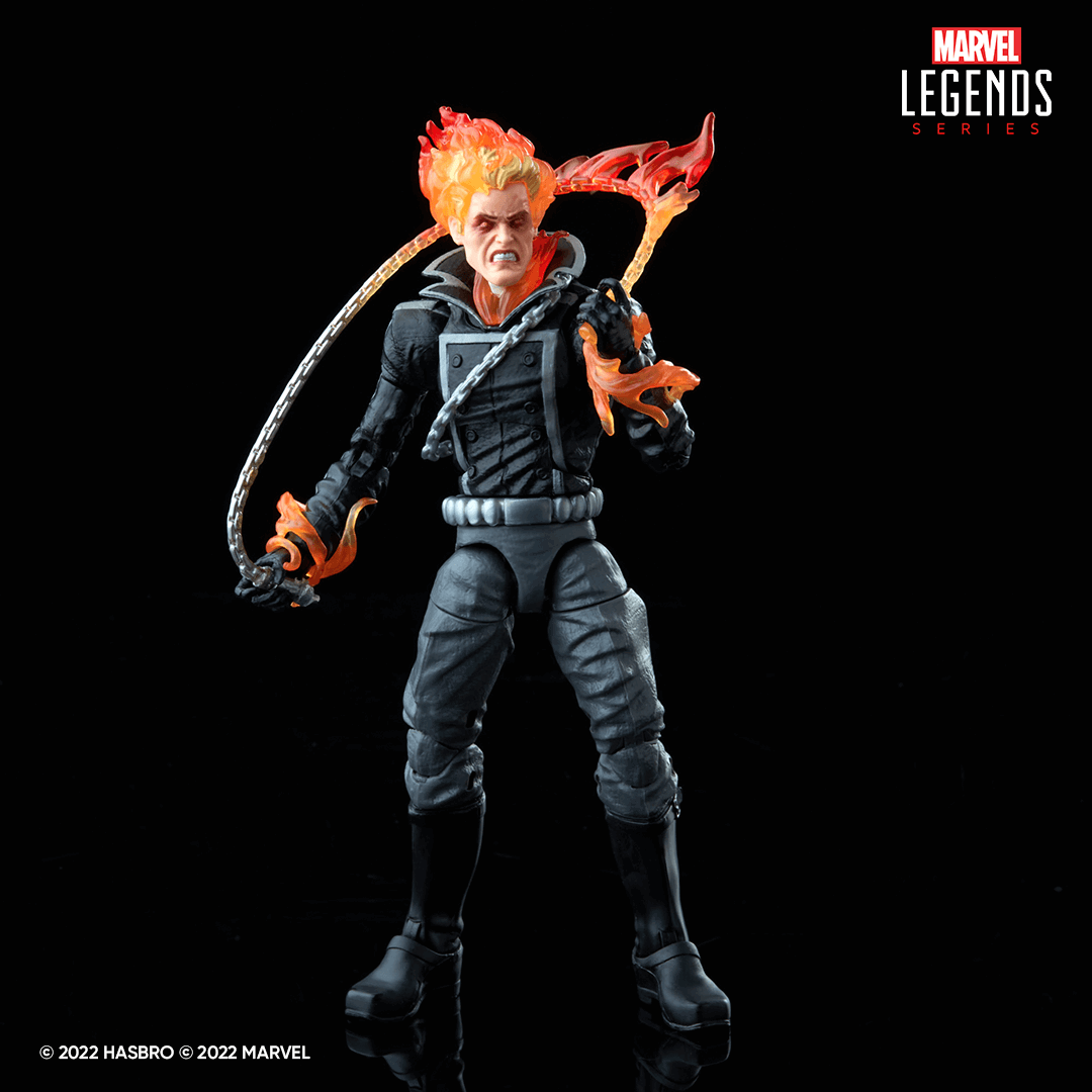 hasbro marvel legends comics toybiz inspired retro card johnny blaze ghost rider figure with flaming head