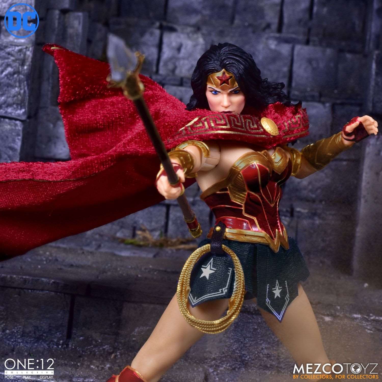 Mezco One:12 DC Universe Wonder Woman figure with spear and cape