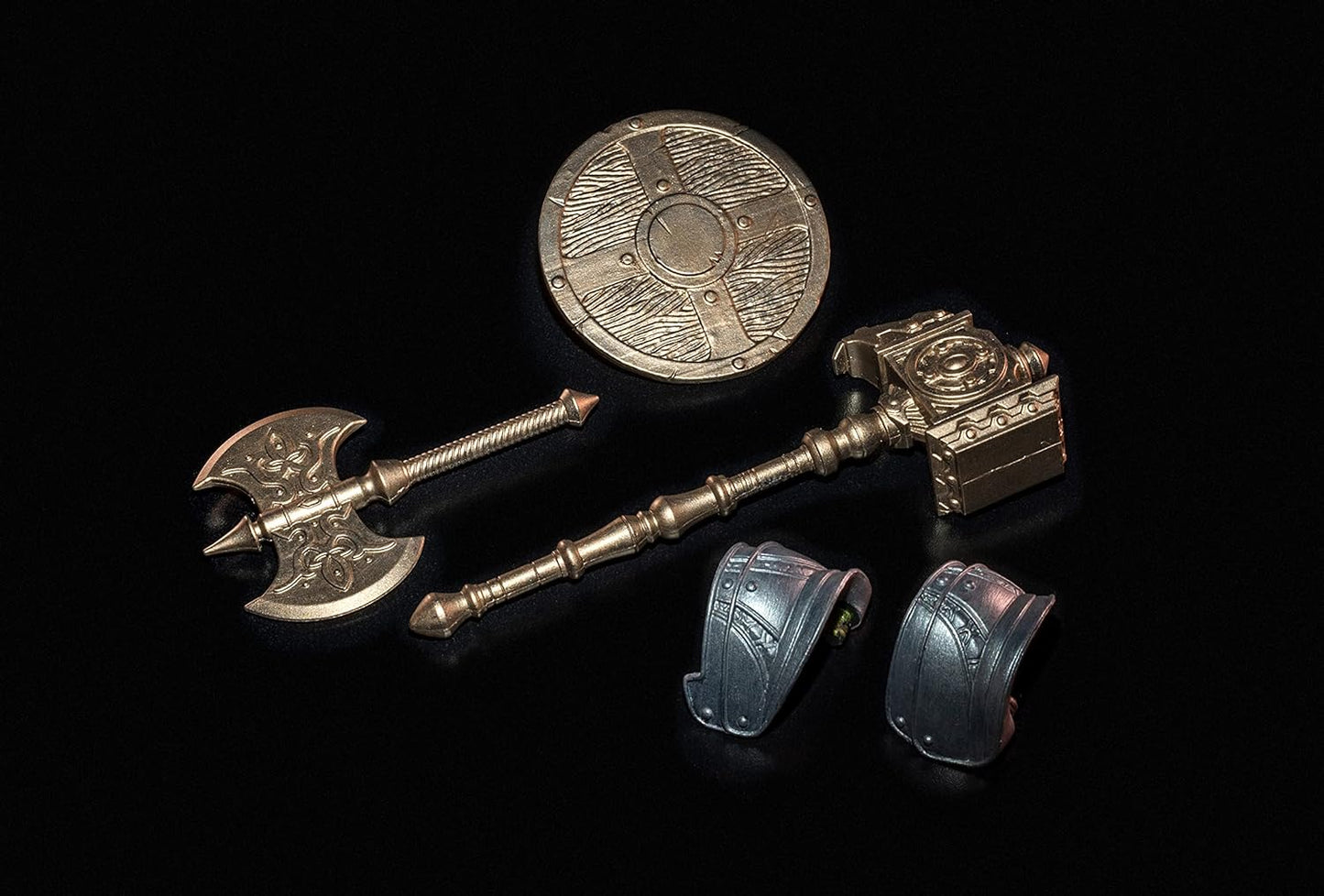 mythic legions deluxe legion builder deluxe dwarf accessories with warhammer, wooden shield, knight axe and shoulder armor