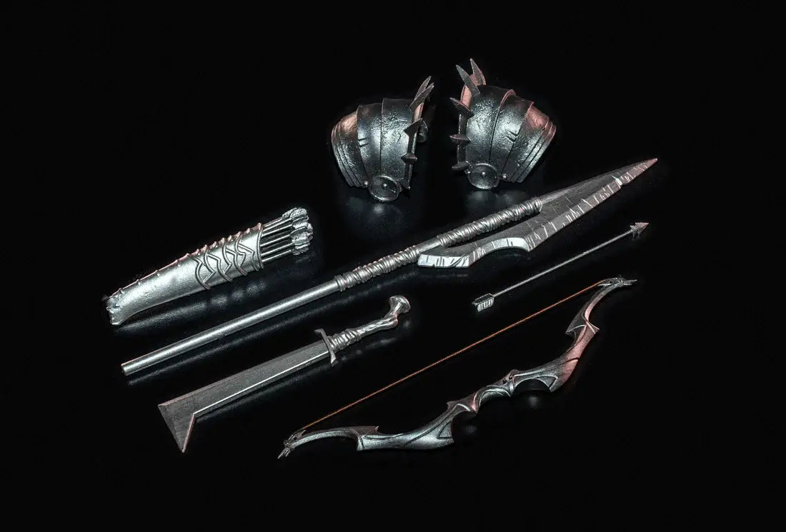 mythic legions deluxe legion builder deluxe skeleton accessories with dark spear, sword, bow, quiver, arrow and shoulder armor