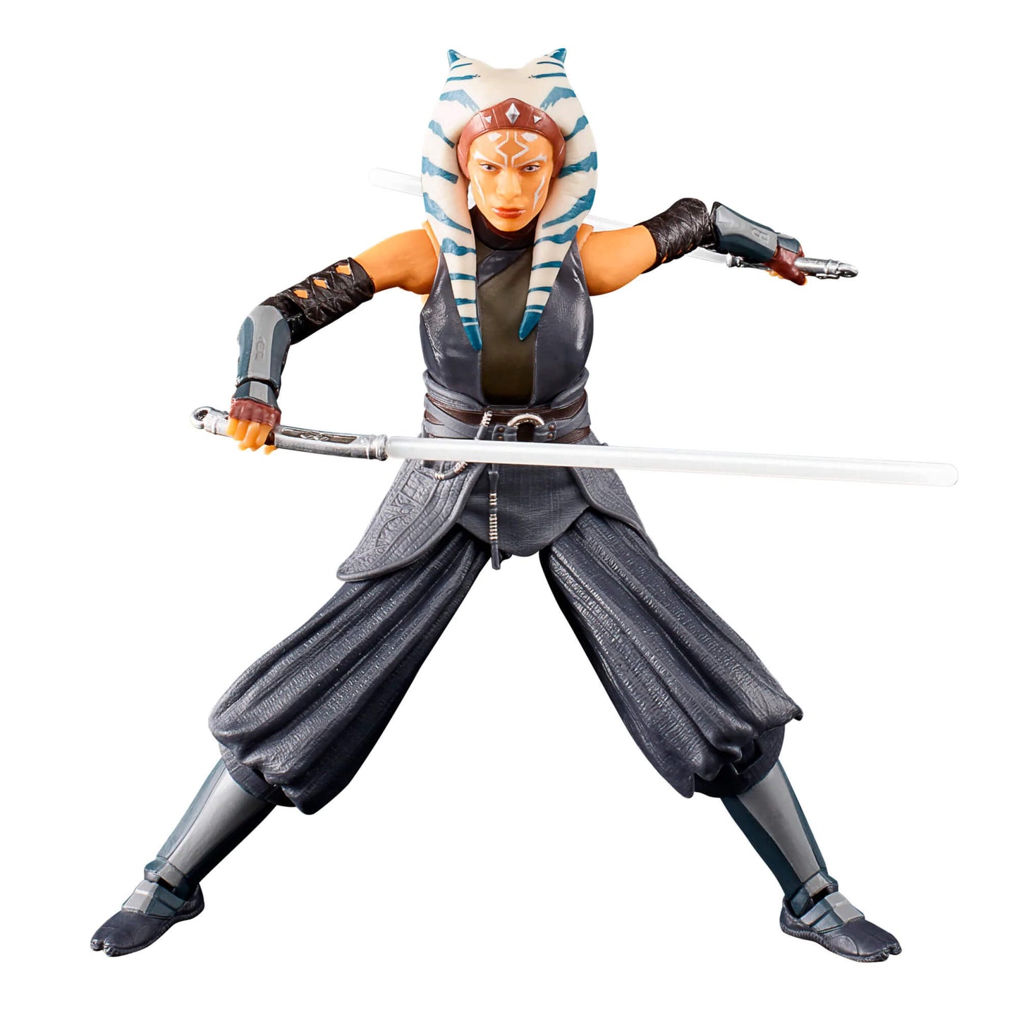 Hasbro Disney+ Star Wars The Mandalorian Ahsoka Tano Rosario Dawson action figure wielding dual white lightsabers