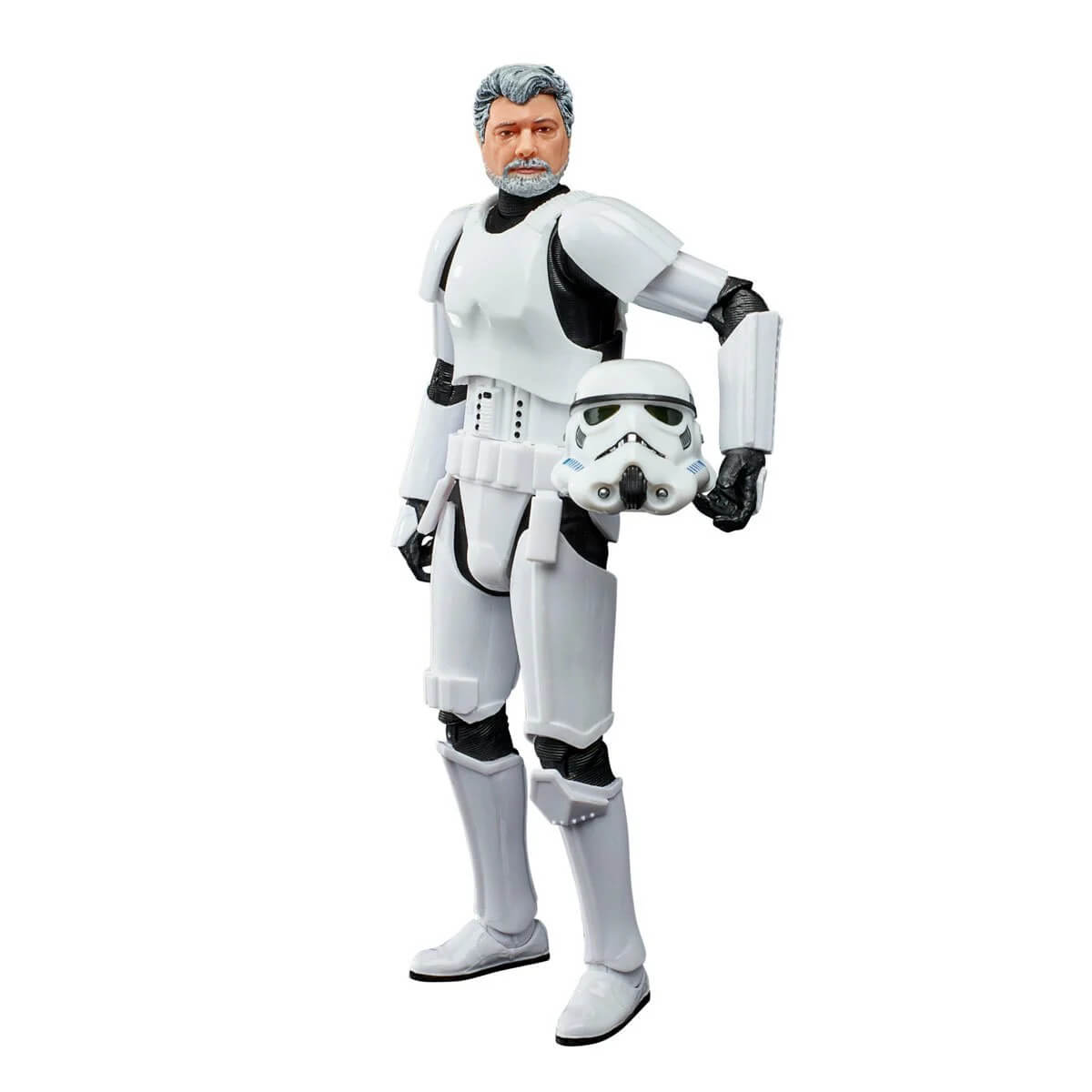 hasbro star wars black series lucasfilm 50th anniversary george lucas stormtrooper disguise action figure standing with helmet in hand