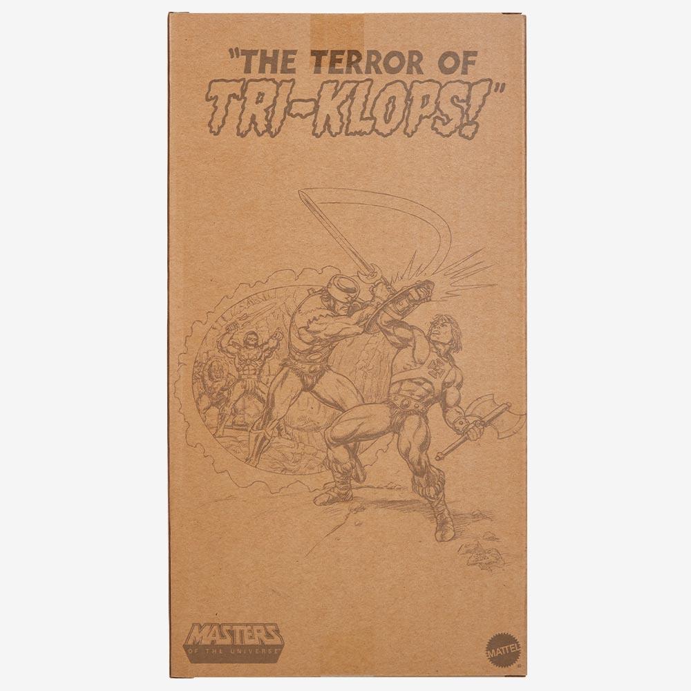 Mattel Creations Masters Of The Universe Origins Fan's Choice Tri-Klops exterior back of box artwork