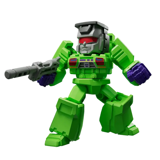 Transformers Bonecrusher toy robot figure with green body and purple accents 