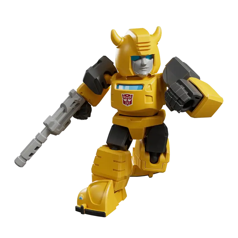 Transformers Bumblebee yellow robot toy figure with a weapon