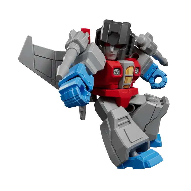Transformers Starscream toy robot figure with red, blue, and gray colors 