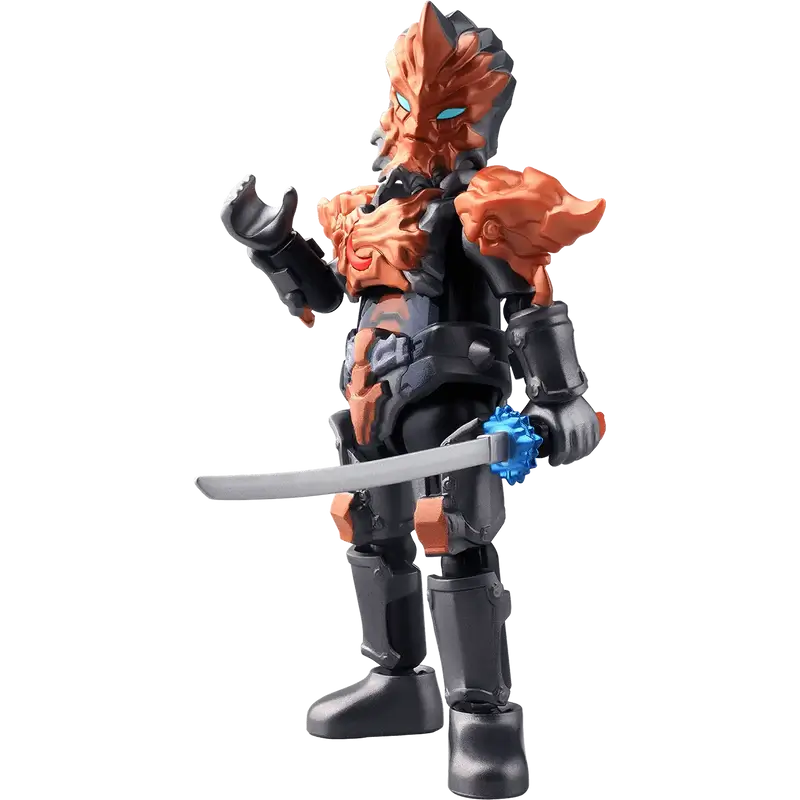 Jugglus Juggler toy figure black and bronze color scheme holding a sword
