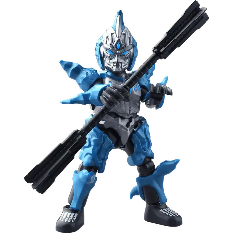 Reibatos Blue and gray action figure with a weapon