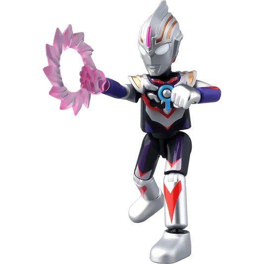 Ultraman Orb Spacium Zeperion toy figure of a superhero character holding a pink circular crystal