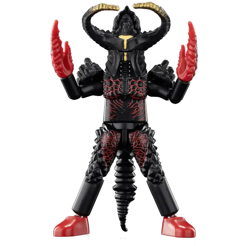 Kaiju monster Toy figure with 2 horns and a tail. monster features a black and red design