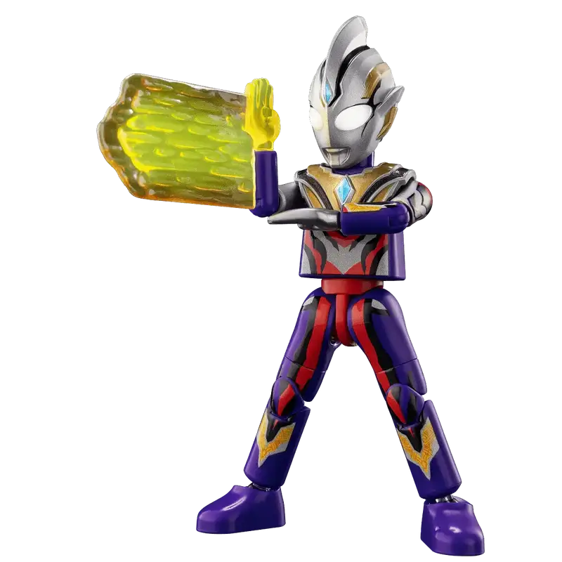 Ultraman Decker Dynamic Type Colorful superhero figurine with a glowing yellow weapon
