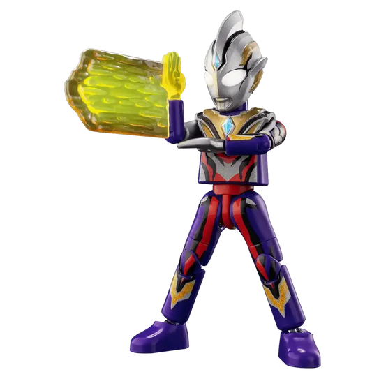 Ultraman Decker Dynamic Type Colorful superhero figurine with a glowing yellow weapon