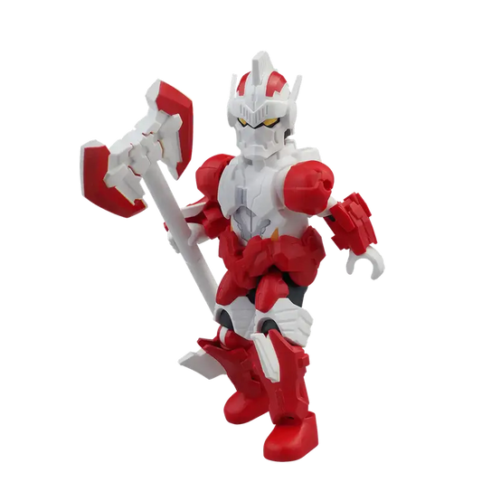 Jean-Bot Red and white sentient machine action figure with a weapon