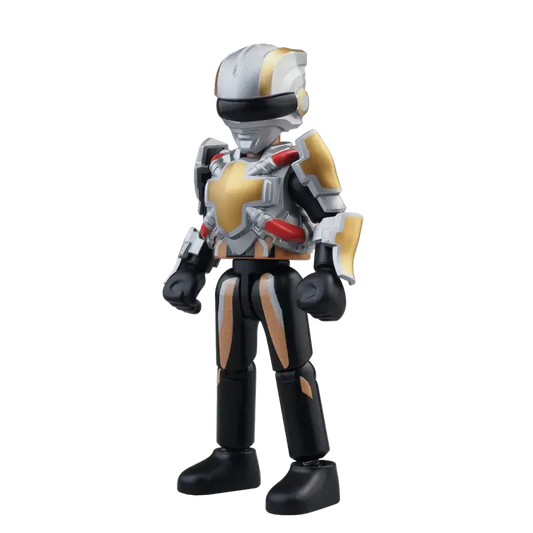 Tector Gear Black toy robot figure black and bronze with silver armor that has gold accents