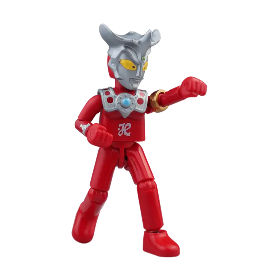 Ultraman Leo toy red superhero figurine with a silver helmet and yellow eyes