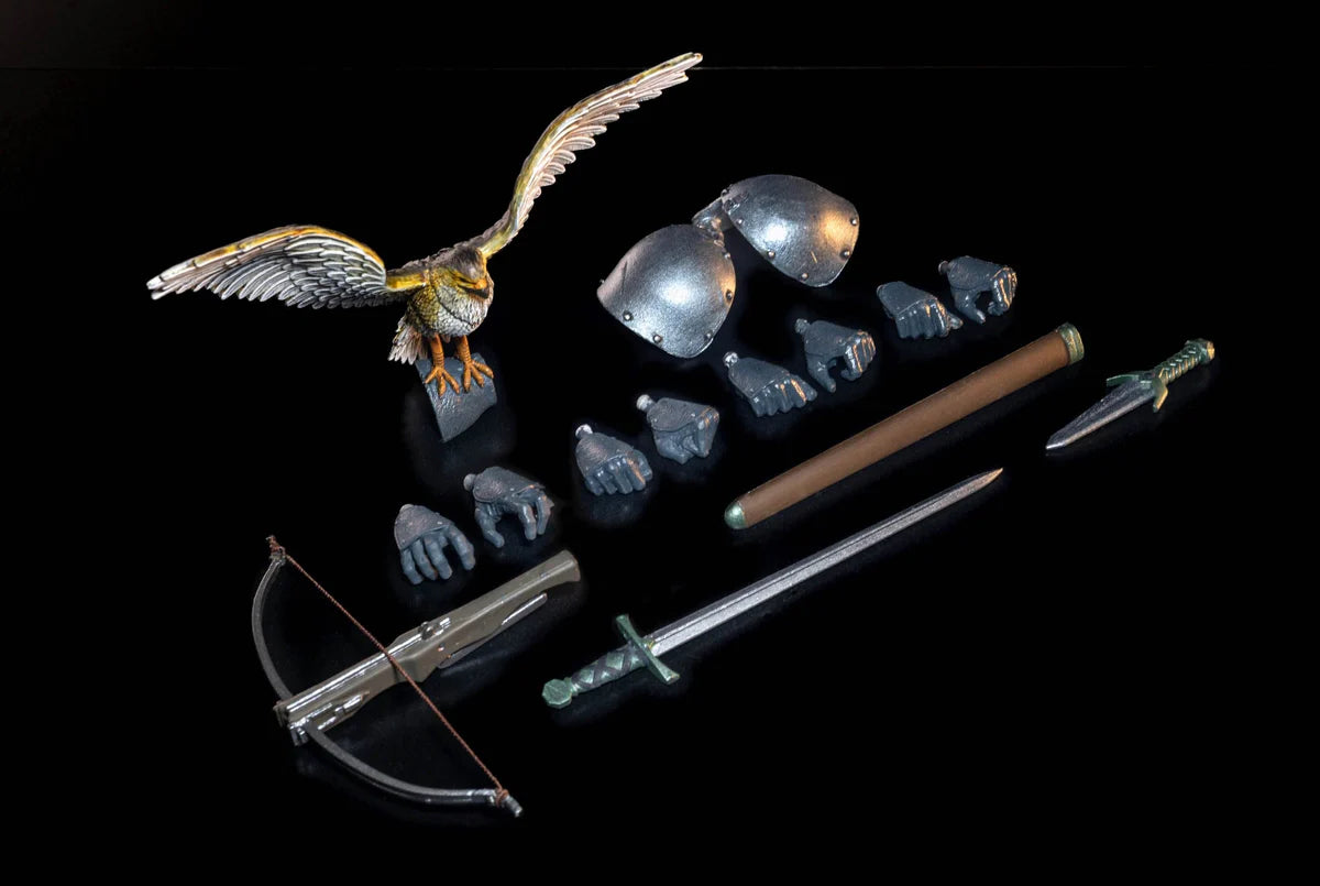 four horsemen studios mythic legions all stars 5 duban action figure accessories 4 sets of hands, crossbow, sword, dagger, hawk