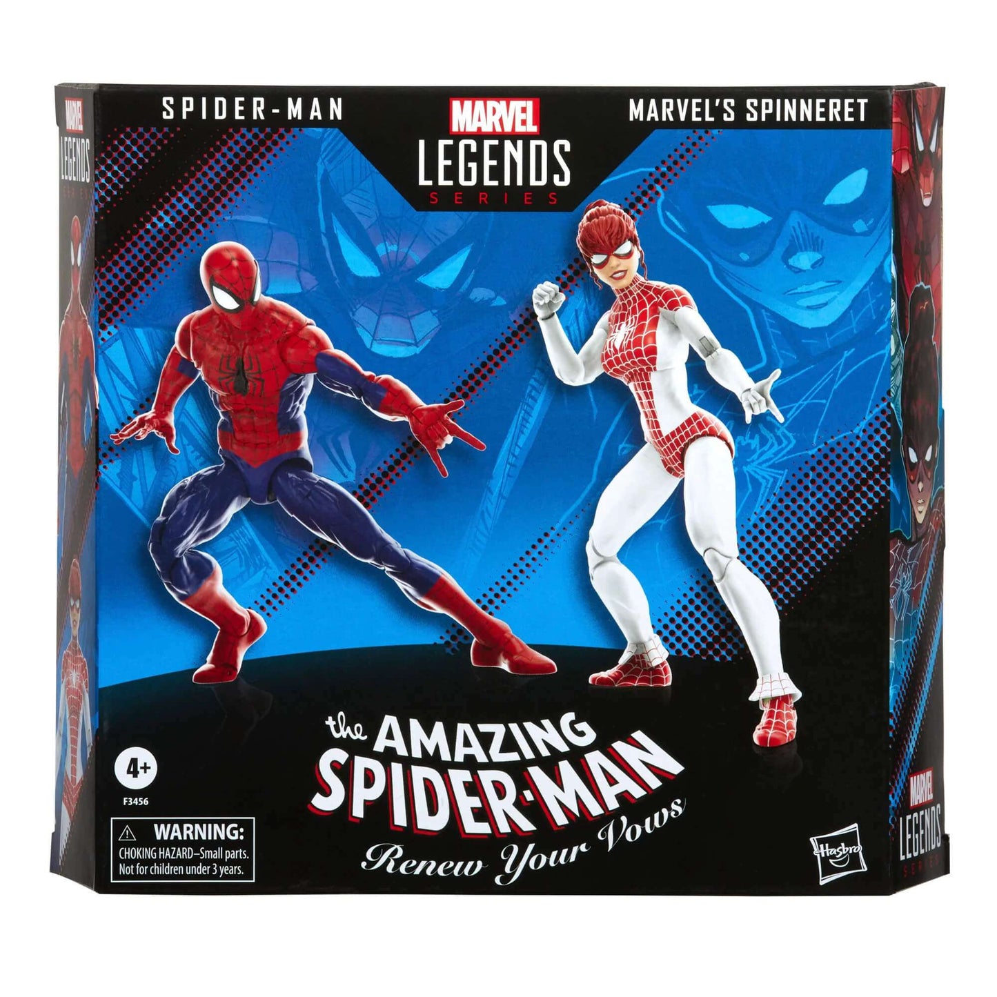 Marvel Legends Series Spider-Man and Marvel’s Spinneret action figures front of packaging