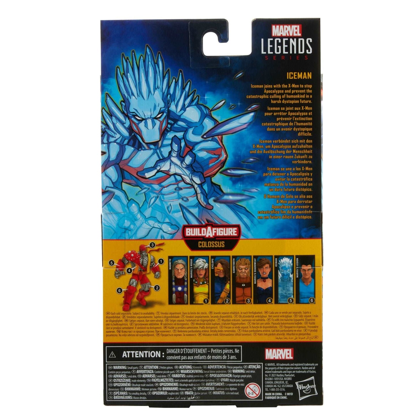 Hasbro Marvel Legends Series X-men Age of Apocalypse Iceman figure in packaging back of box