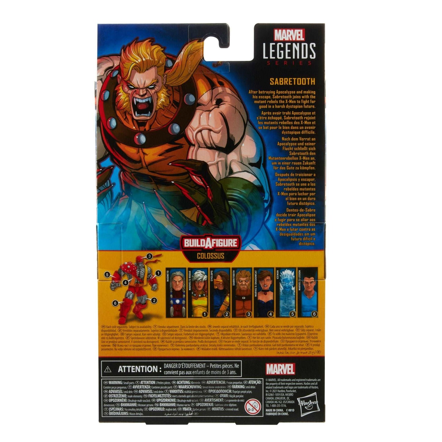 Hasbro Marvel Legends Series X-men Age of Apocalypse Sabertooth figure in packaging back of box