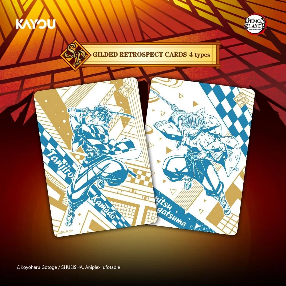 Kayou Demon Slayer Infinity Castle Gilded Retrospect Cards: on orange textured background