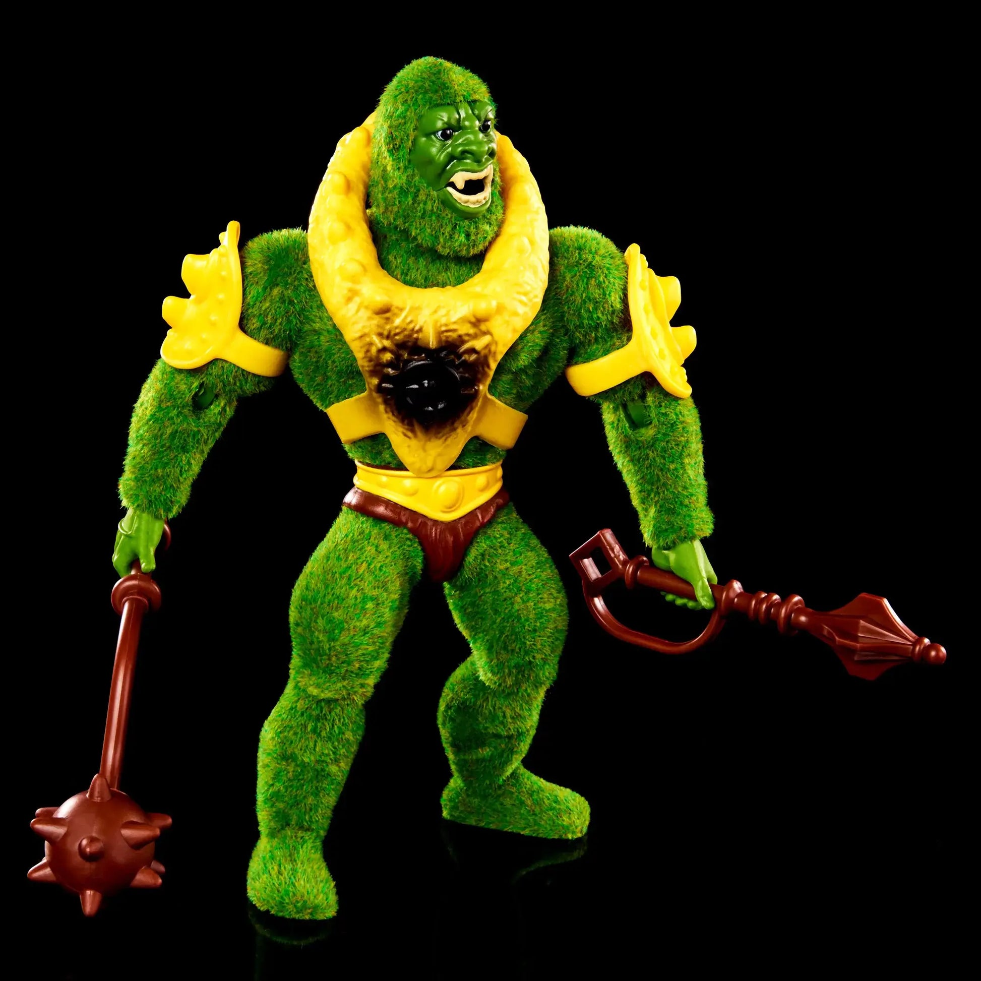 masters of the universe origins flocked moss man walmart exclusive in armor holding flail and sceptor