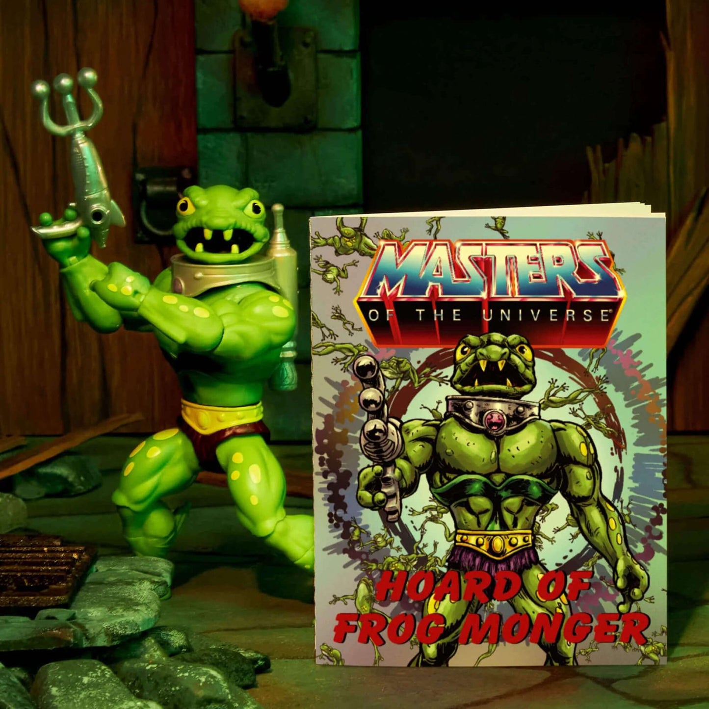 masters of the universe origins frog monger action figure and comic