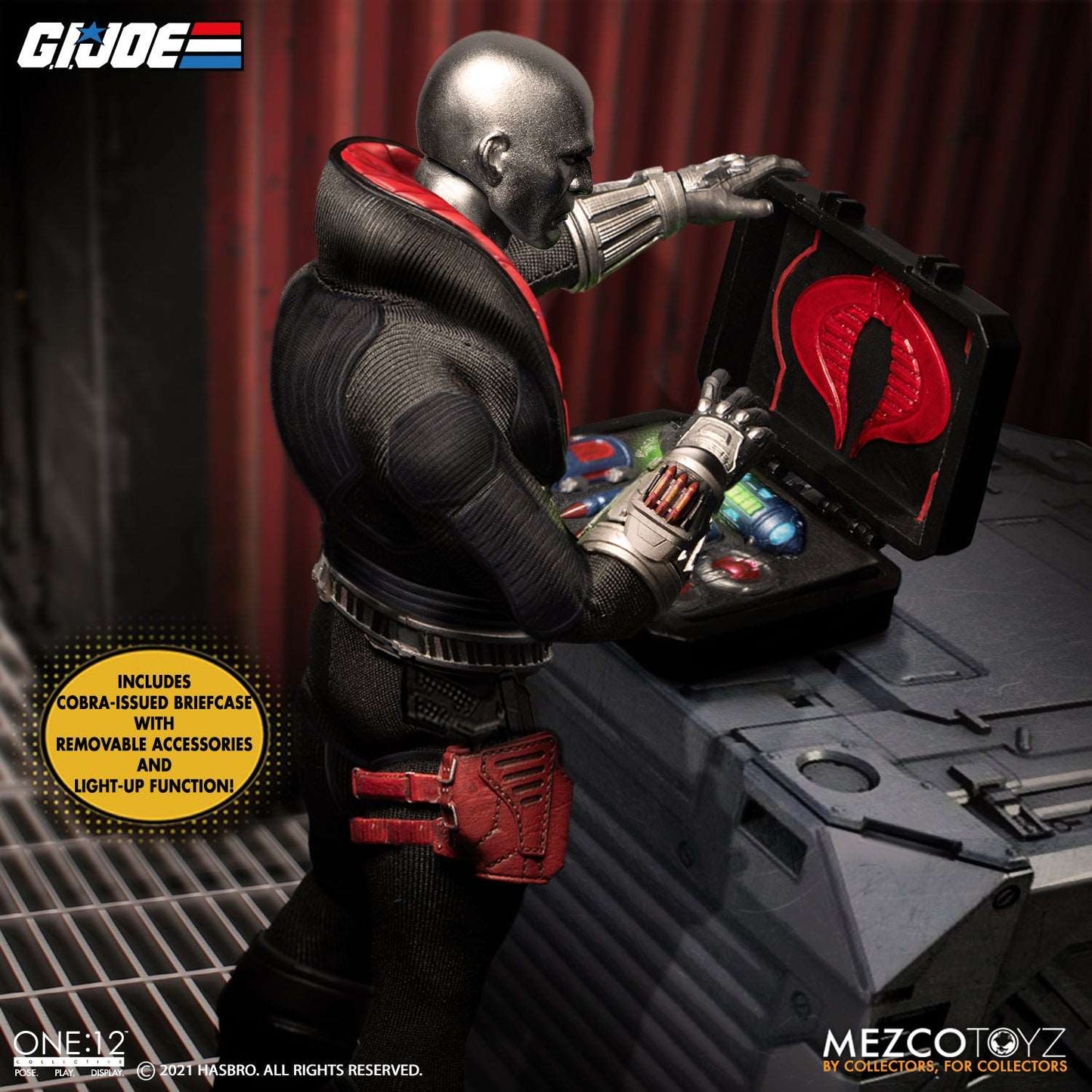 Mezco One:12 Collective G.I. Joe: Destro the ENEMY! Cobra issues briefcase with removable accessories and light-up function