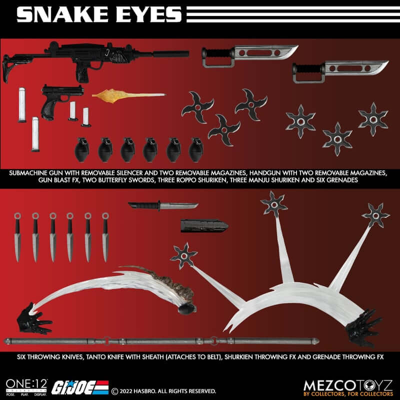 mezco one:twelfth collective gi joe snake eyes action figure with weapon accessories