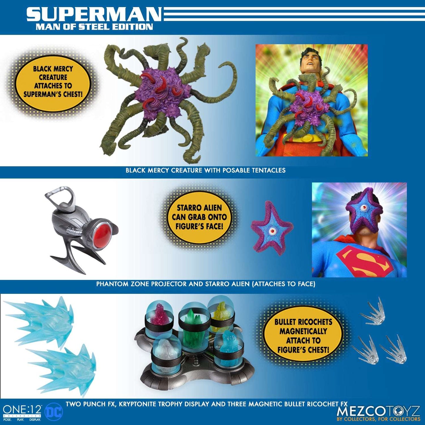 mezco one twelfth collective superman man of steel edition figure effect accessories