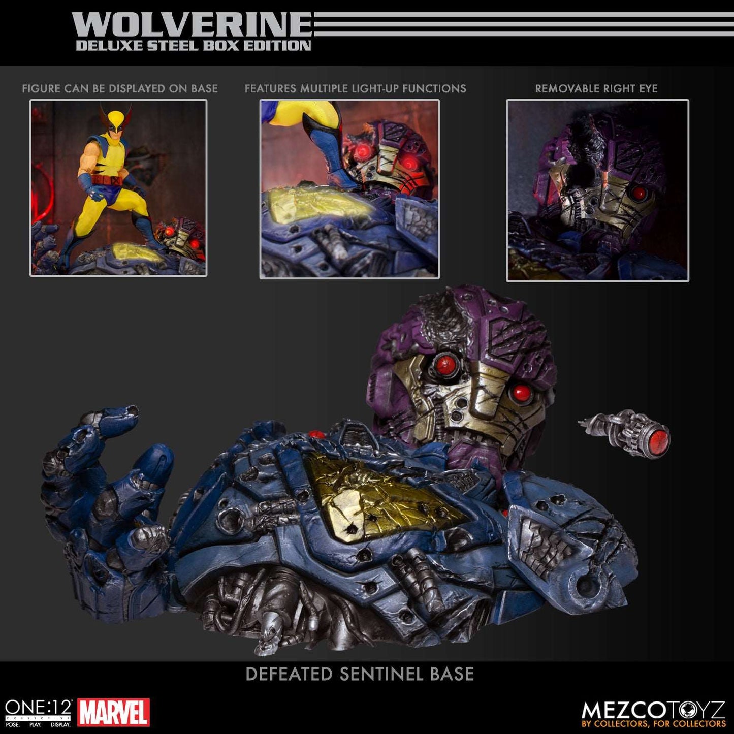 mezco one twelfth collective wolverine steel edition defeated sentinel base accessories
