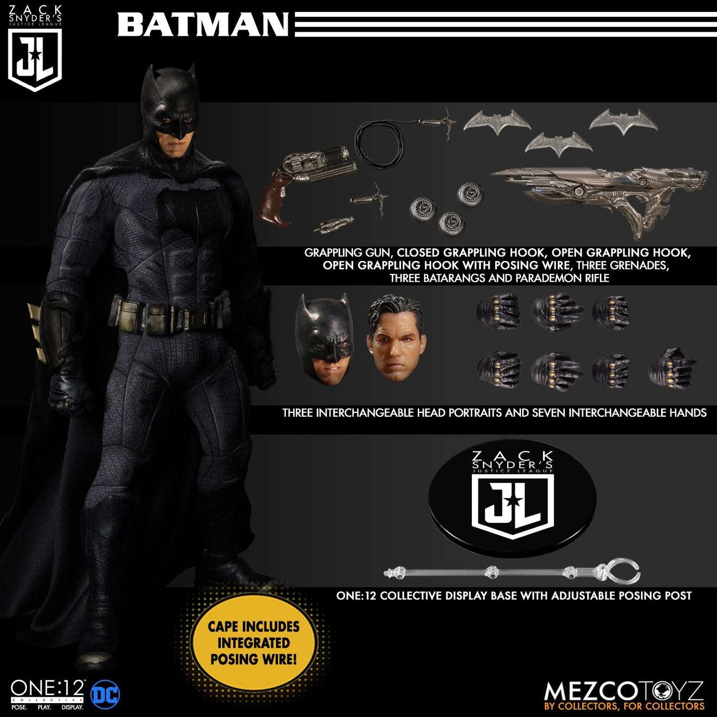 Mezco One Twelfth Collective Zack Snyder’s Justice League Deluxe Steel Boxed Set Batman figure and accessories