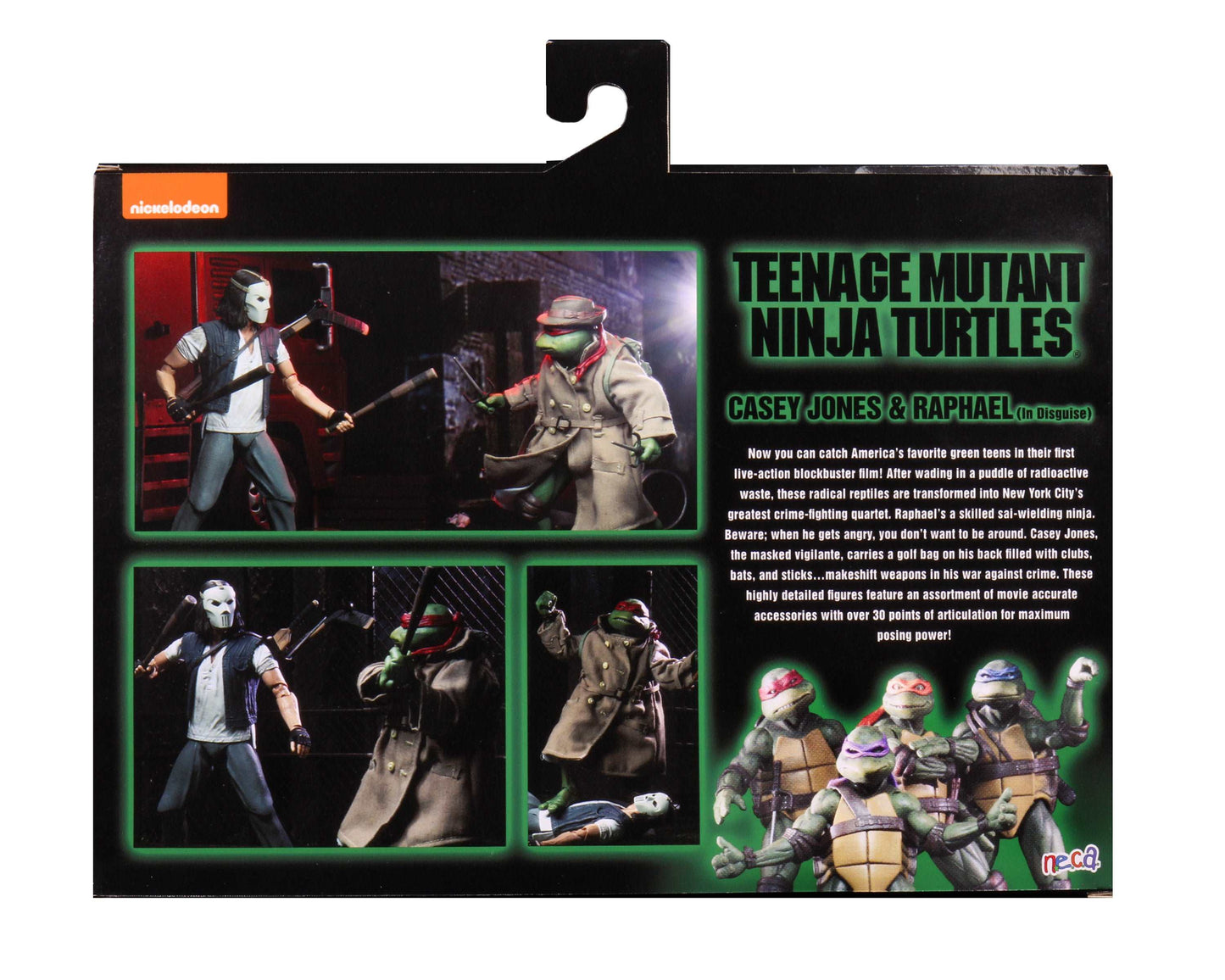 NECA Nickelodeon Teenage Mutant Ninja Turtles 90'S Movie Casey Jones & Raphael in Disguise - 2-pack back of packaging