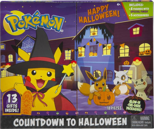 Pokemon Halloween Advent Calendar front of box with Pikachu, Eevee, Cubone and Mimikyu