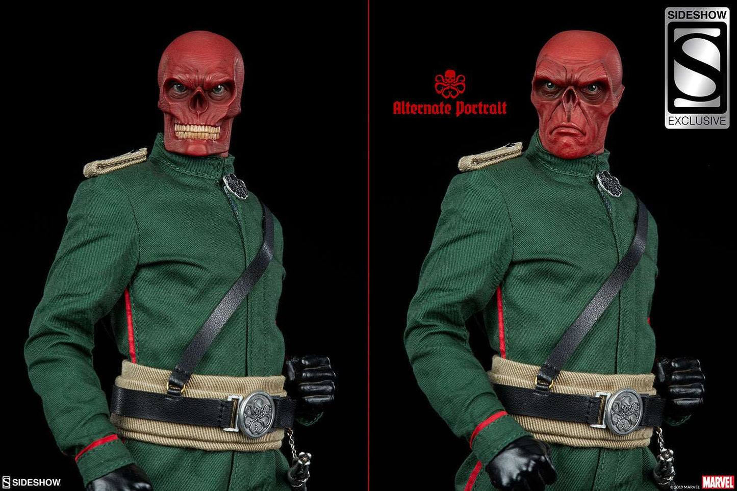 Sideshow exclusive Marvel Red Skull Sixth Scale Figure with grinning skull headsculpt and resting bitch face headsculpt
