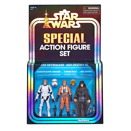Star Wars The Vintage Collection Luke Skywalker Jedi Destiny 3 figure set front of packaging