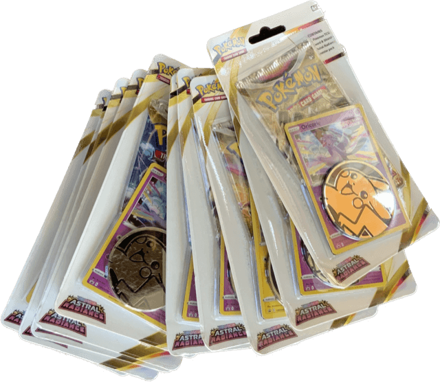 Pokemon Mystery Box blister with booster pack, foil card and coin