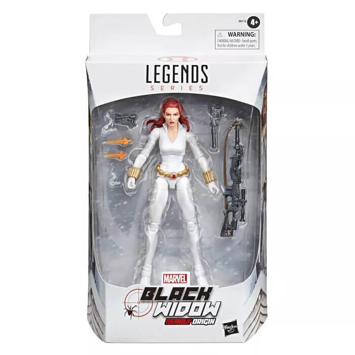 marvel legends comic inspired black widow deadly origin figure in all white front of packaging