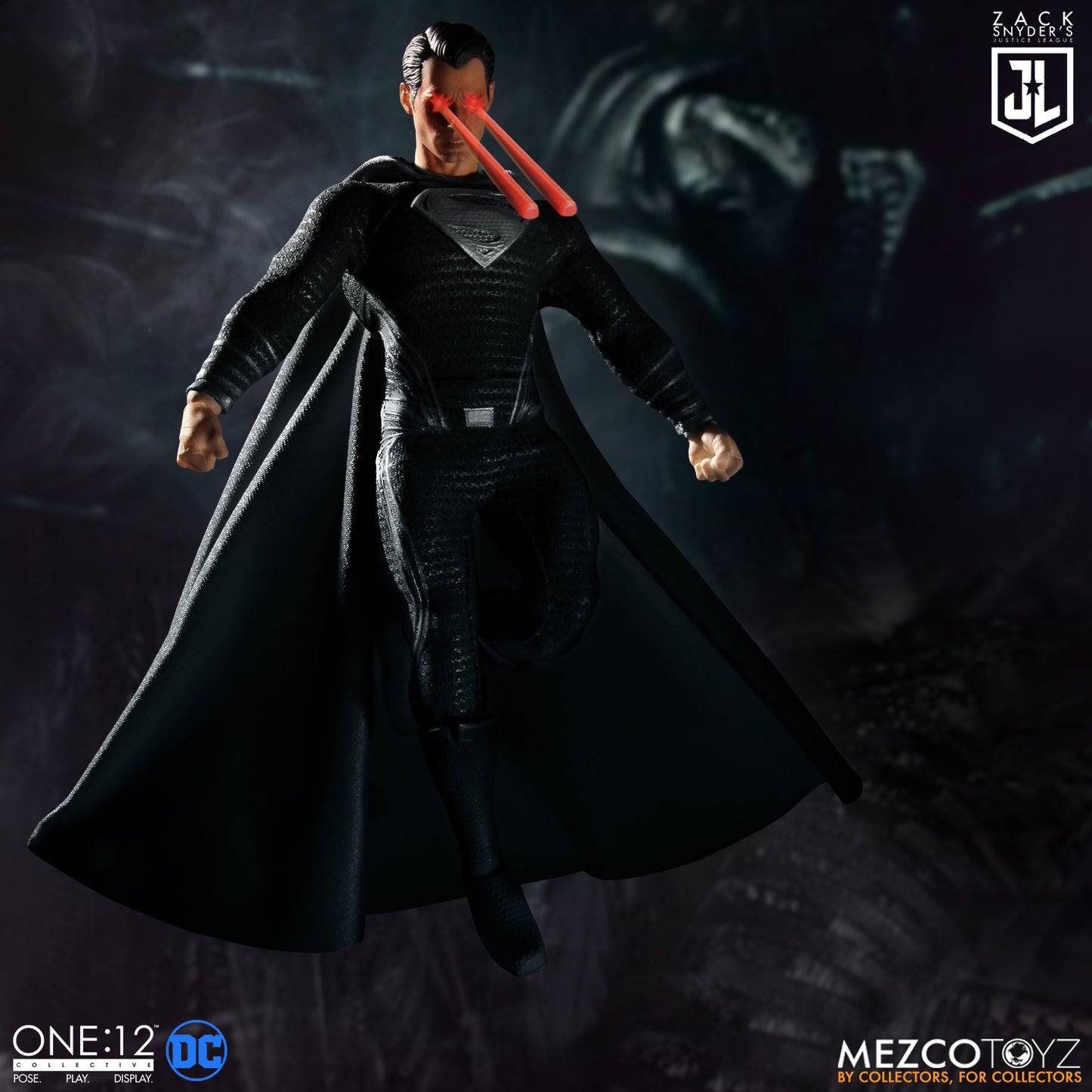 Mezco One Twelfth Collective Zack Snyder’s Justice League Deluxe Steel Boxed Set Black Suit Superman figure with heat vision effects