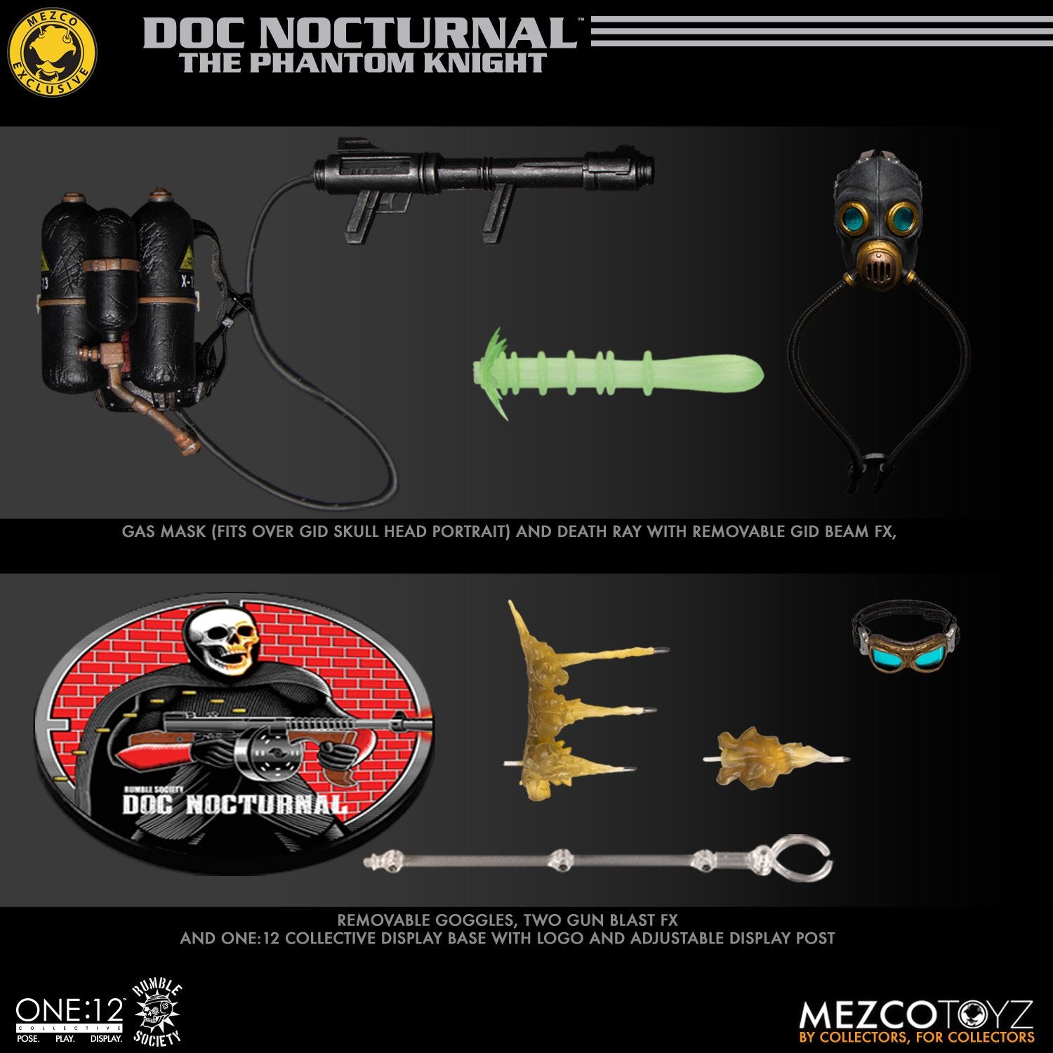 Mezco One:12 Rumble Society Doc Nocturnal The Phantom Knight additional accessories