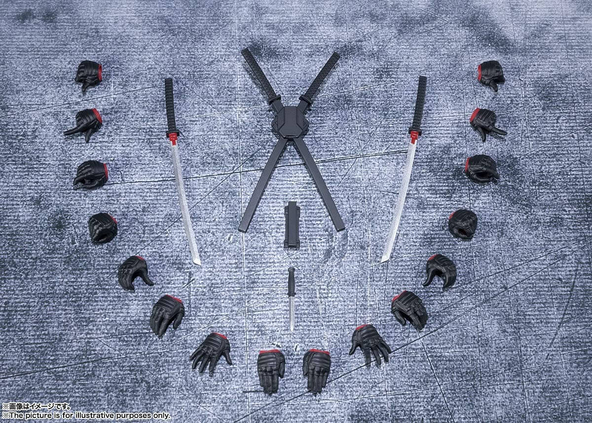 tamashi nations bandai spirits sh figuarts marvel cinematic universe deadpool accessories: 2 swords with sheathes, 8 pairs of hands, 1 dagger with sheath