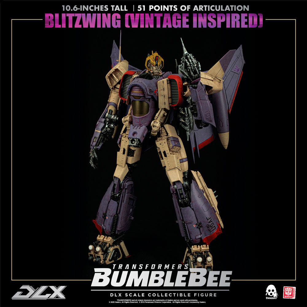 Threezero Transformers Bumblebee Movie Blitzwing Generation 1 inspired Deco - DLX Scale Figure front view