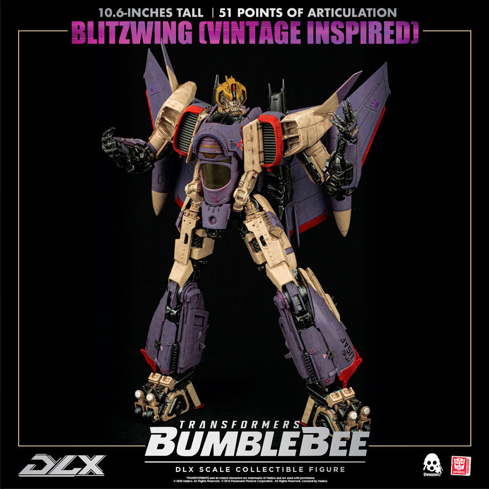 Threezero Transformers Bumblebee Movie Blitzwing Generation 1 inspired Deco - DLX Scale Figure front view